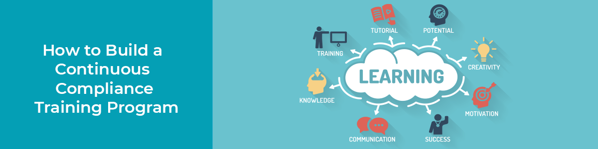 HInfographic showing steps to build a continuous compliance training program for enterprise organizations.